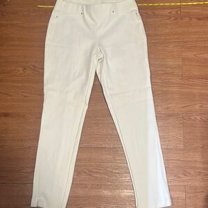 Rafaella Cream Straight Leg Pants with Elastic Waistband